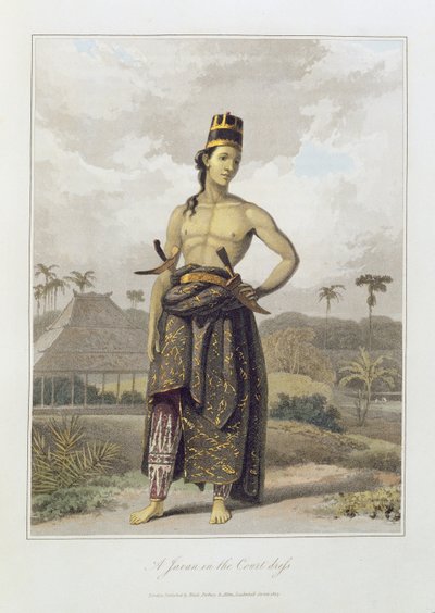 En javan i hovklänning, pl. 6 från Vol I av "The History of Java" av Thomas Stamford Bingley Raffles (1781-1826) pub. 1817 (färgad akvatint) av William Daniell