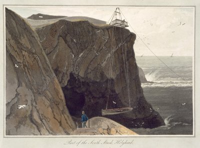 Att släppa ner en båt från plattformen vid Holyhead, från "A Voyage Around Great Britain Undertaken between the Years 1814 and 1825" publicerad 1829 av William Daniell