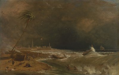 Madras, eller Fort St. George, i Bengaliska viken -- A Squall Passing Off [1833, Royal Academy of Arts, London, utställningskatalog] av William Daniell
