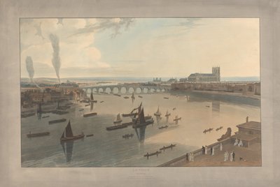 Plansch VI: London, Westminster Bridge och klostret av William Daniell