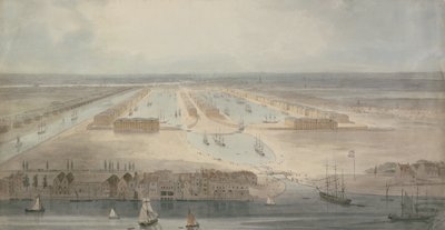 The New Docks, Isle of Dogs (blyerts, bläck och lavering på papper) av William Daniell