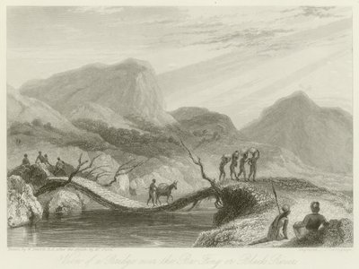 Vy över en bro över Ba-Fing av William Daniell