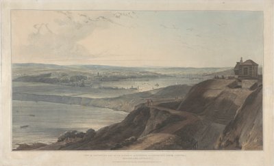 Utsikt över staden och en del av hamnen i Falmouth från Pendennis Castle, Cornwall av William Daniell