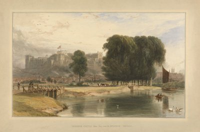 Windsor Castle, nära Brocas Meadows, 1827 (wc och penna och bläck på papper på fästet) av William Daniell