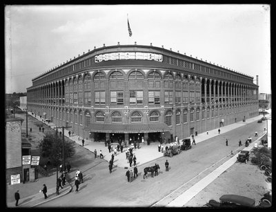 Högvinkelvy av Ebbets Field, Brooklyn, 2 september 1914 av William Davis Hassler