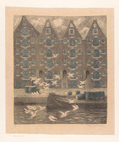 Lager på Brouwersgracht i Amsterdam av William Degouve de Nuncques (signed by artist)