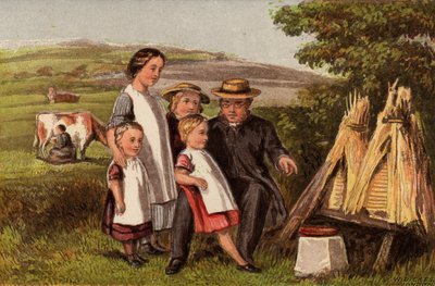Bransch: familj på landsbygden med bikupor (chromolitho) av William Dickes