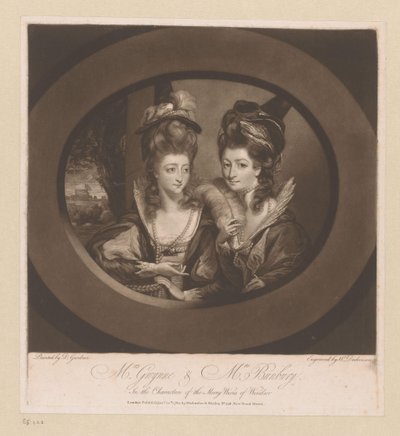 Porträtt av Mary Gwyn och Catherine Bunbury Mrs. Gwynne och Mrs. Bunbury, / i karaktärerna Merry Wives of Windsor (titel på objektet) av William Dickinson