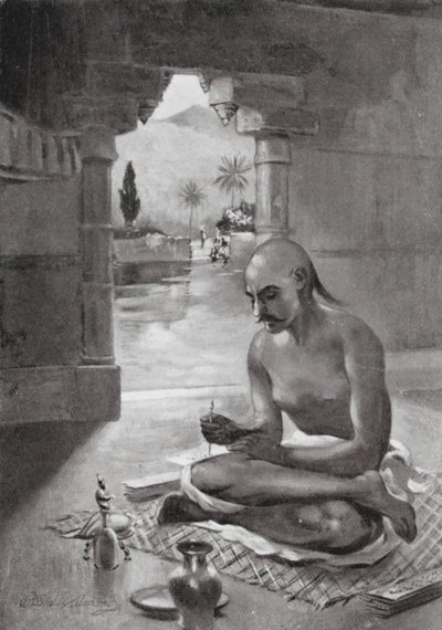 Kalidasa skriver in "Molnbudbäraren", AD 375 (litografi) av William Douglas Almond
