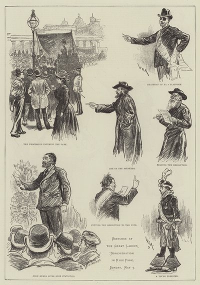 Skisser vid den stora arbetardemonstrationen i Hyde Park av William Douglas Almond