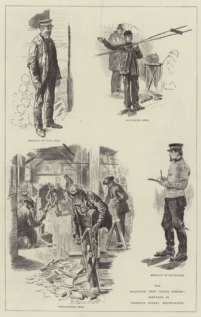 Frälsningsarméns sociala program, skisser på Hanbury Street, Whitechapel av William Douglas Almond