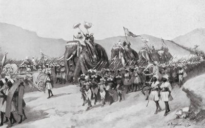 Vikramaditya Gupta drar ut i krig, 395 e.Kr (litografi) av William Douglas Almond