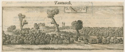Tamworth - Panorama: kopparplåtgravyr och [1600-talet] av William Dugdale
