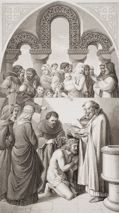 The Baptism of King Ethelbert (c.552-616) of Kent av St. Augustine i Canterbury 597, från 