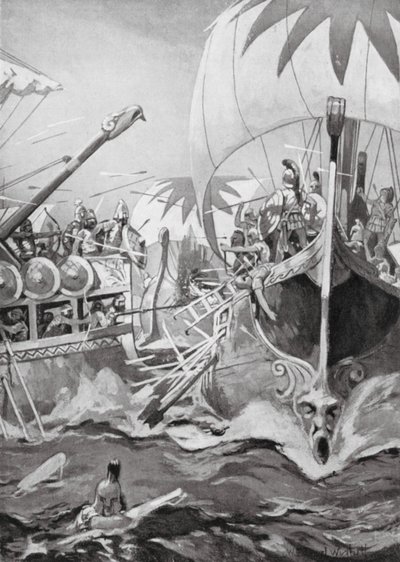 En jonisk flottas nederlag (litografi) av William Edward (after) Wigfull
