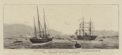 HMS Enchantress lämnar Portsmouth Harbor av William Edward Atkins