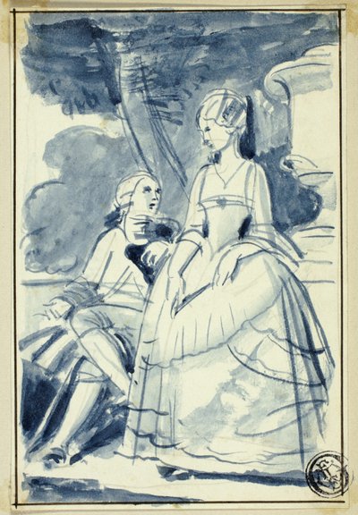 Man och kvinna i 1700-talsklänning av William Edward Frost