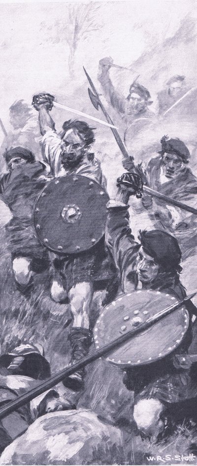 The Highlanders at the Battle of Killiecrankie, illustration från British Battles on Land and Sea, 1915 av William Edward Stott