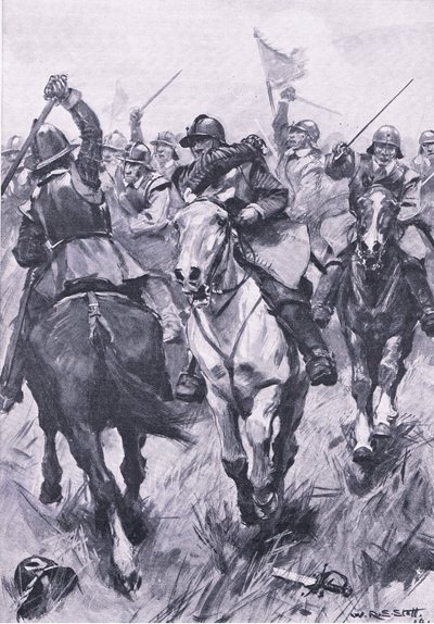 Kavallerikonflikten i Dunbar den 3 september 1650, illustration från brittiska striderna på land och hav, 1915 av William Edward Stott