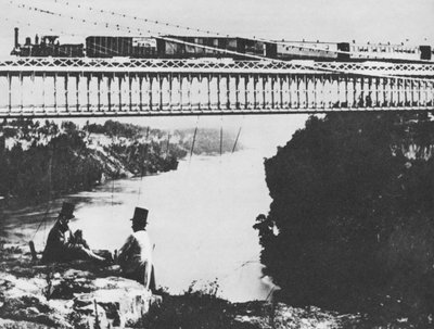 Första järnvägsbron över Niagara (s/v foto) av William England
