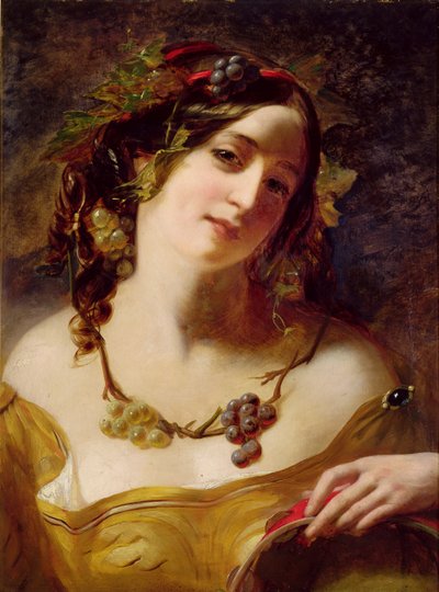 A Bacchante (olja på mönstrad kartong) av William Etty