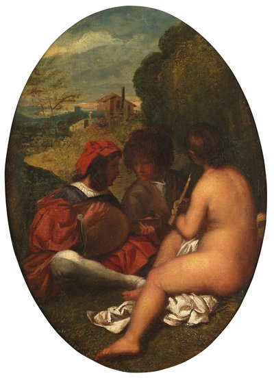 Pastoral Concert, efter Titian (olja på duk nedsatt på panel) av William Etty
