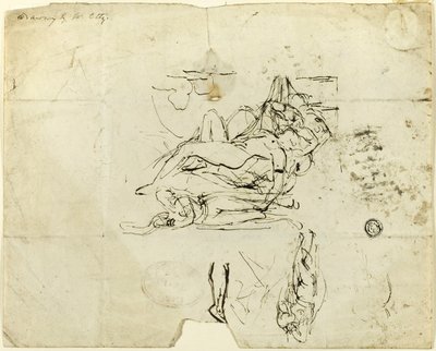 Skisser av liggande kvinnligt nakent och amoröst par av William Etty