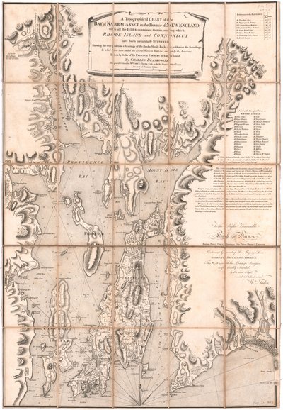 Ett topografiskt diagram över Rhode Island av Blaskewitz av William Faden