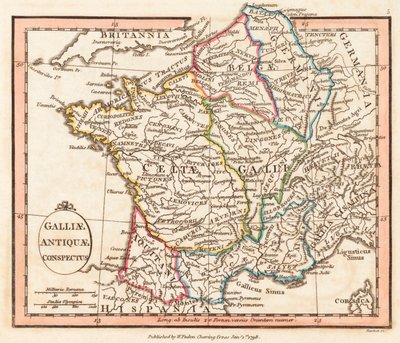 Forntida Gallien. Karta. av William Faden