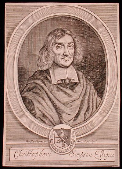 Porträtt av Christopher Simpson (ca 1605-69) (gravyr) av William Faithorne