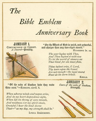 Sida från The Bible Emblem Anniversary Book (färglitografi) av William Foster