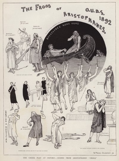 Scener från en produktion av Aristophanes pjäs The Frogs, av Oxford University Dramatic Society av William Frank Calderon