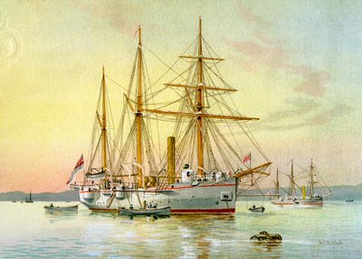 HMS Bramble, Royal Navy 1:a klass kanonbåt, c1890-c1893. av William Frederick Mitchell