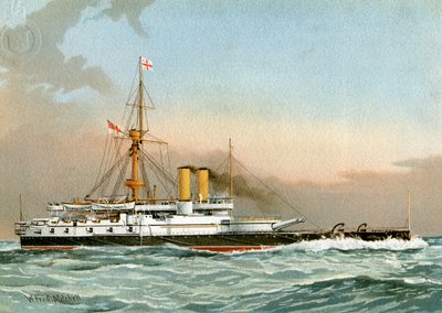 HMS Victoria, Royal Navy 1:a klass slagskepp, c1890-c1893. av William Frederick Mitchell
