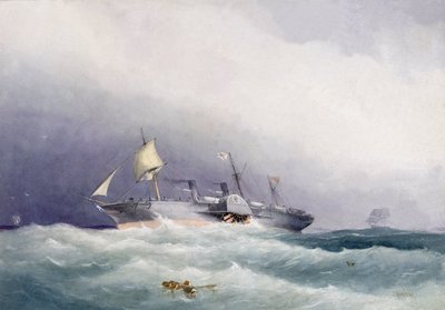 Royal Mail-ångfartyget "Atrato", byggt i metall av Caird  Co i Greenock, England, 1853. Målning 1864, akvarell av William Frederick Mitchell (1845-1914). av William Frederick Mitchell