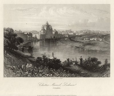 Allmän vy, över Gomati, Chuttur Munzil, Lucknow. av William French