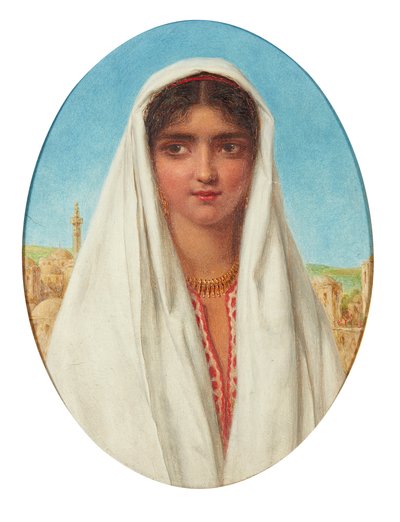 Porträtt av en arabisk flicka (olja på panel) av William Gale
