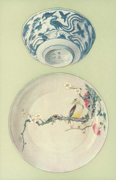 Skål, Chia Ching-period och tallrik, Ung Cheng-period, kinesiska (färg litho) av William Gibb
