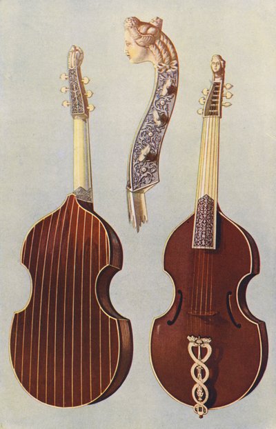 Musikinstrument: Viola da gamba (färglitografi) av William Gibb