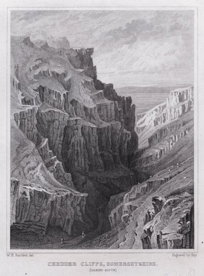 Cheddar Cliffs, Somersetshire, blickar söderut (gravyr) av William H. Bartlett