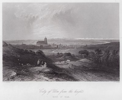 Staden Ulm från höjderna (gravyr) av William H. Bartlett