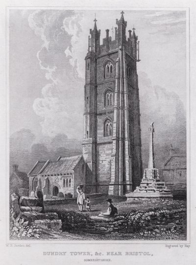 Dundry Tower, etc nära Bristol, Somersetshire (gravyr) av William H. Bartlett