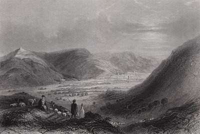 Berget Gerizim och Nablousdalen, från berget Ebal (gravyr) av William H. Bartlett
