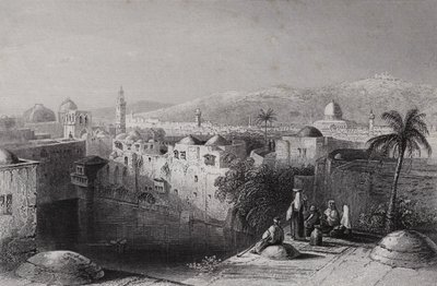 Hiskias pool, Jerusalem (gravyr) av William H. Bartlett