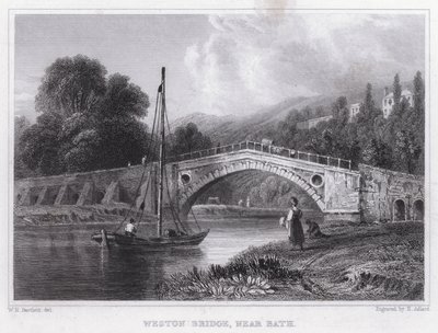 Weston Bridge, nära Bath (gravyr) av William H. Bartlett