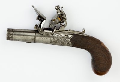Flintlock Pocket Pistol med Box-Lock, c.1820 (stål, silver & valnötsträ) av William Hale