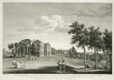 Utsikt över huset och en del av trädgården i West Wycombe, Buckinghamshire, graverad av William Woollett (1735-85) av William Hannan