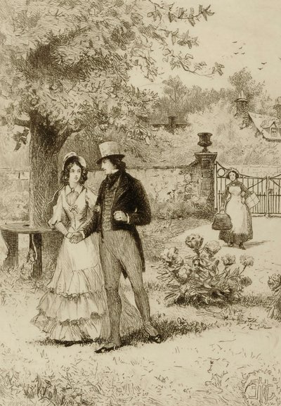 Utan titel (par som promenerar i en trädgård) av William Harry Warren Bicknell