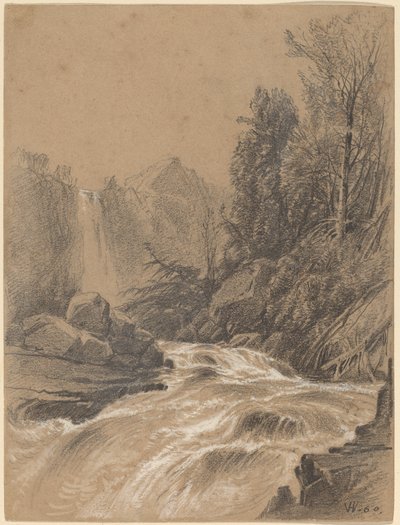 Bergslandskap, bäck och vattenfall av William Hart