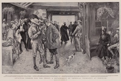 Väntar på order för fronten, en avdelning av kejserliga Yeomanry i Norwich av William Hatherell
